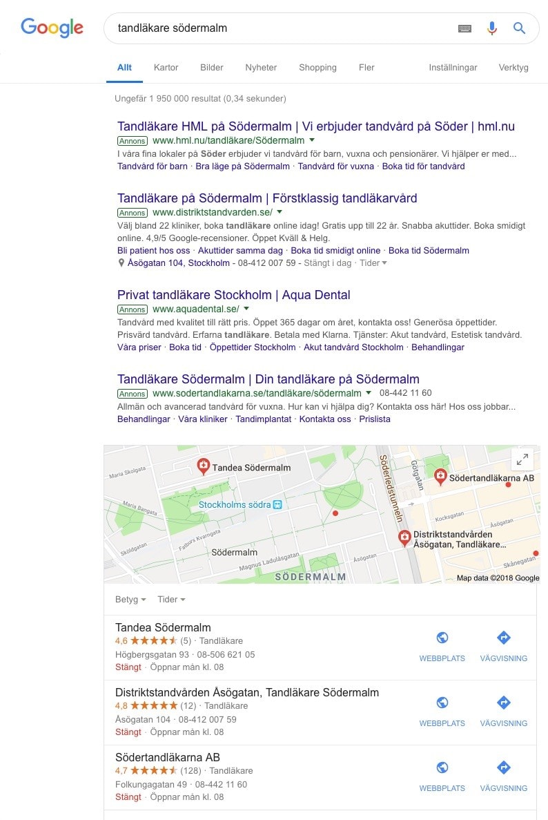 ORganiska sökträffar pressas ner av annonser