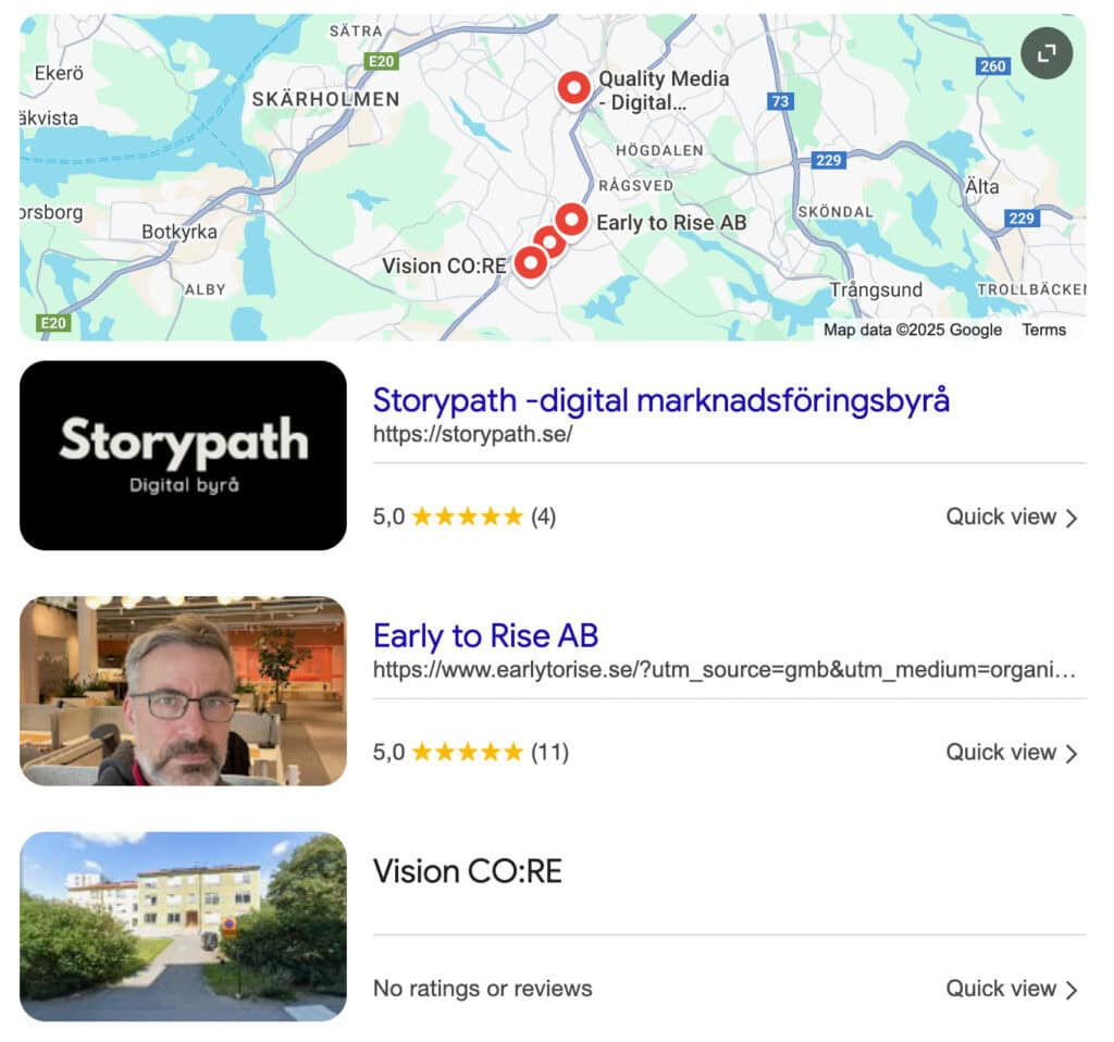 Google Reviews, eller omdömen, i Sökresultaten